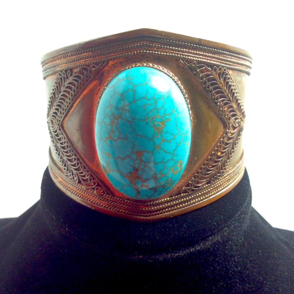 Vintage large copper turquoise cuff bracelet